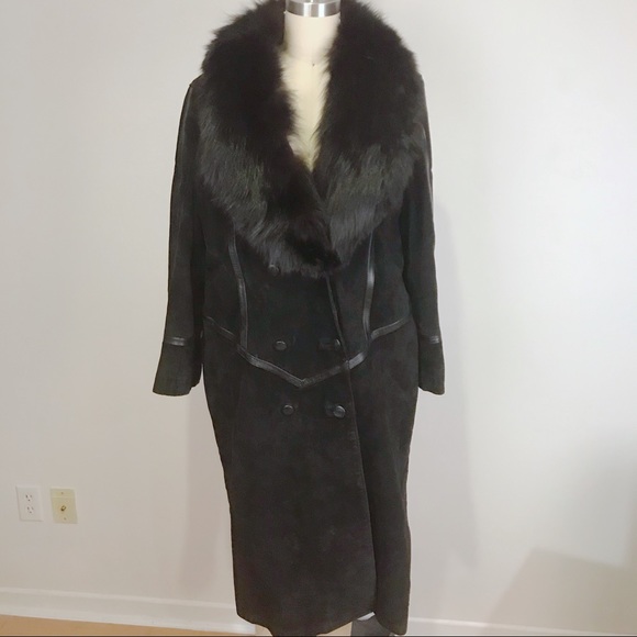 Vintage Black Suede Coat with Fur Shawl Collar XL Skijor STYLE - Picture 6 of 11
